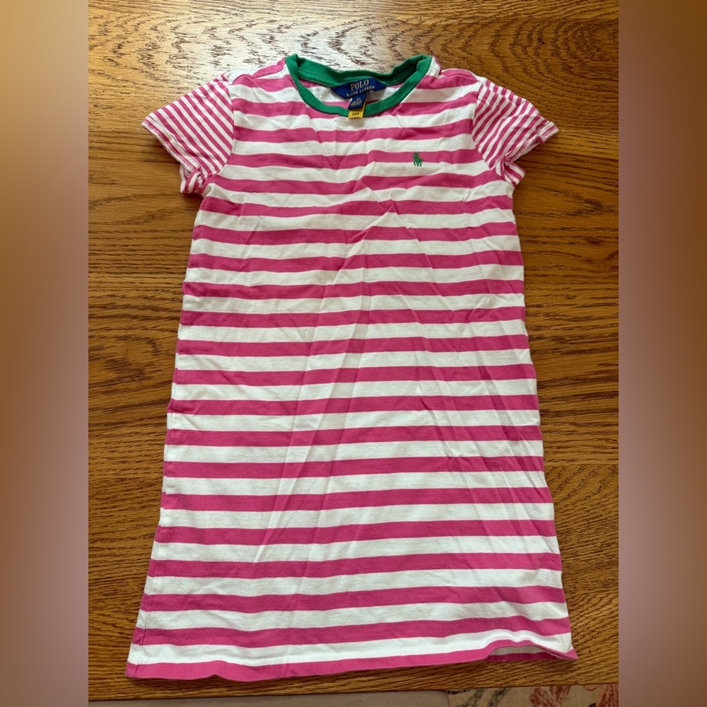 Polo by Ralph Lauren Pink and White Striped Tshirt Dress